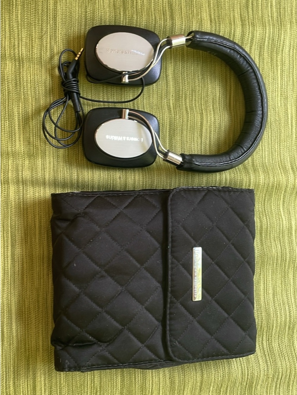 Bowers & Wilkins Black and Silver On-Ear Headphones with Quilted Black Pouch